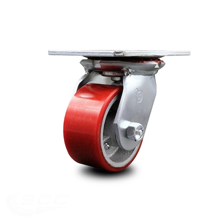 Service Caster 4 Inch Heavy Duty Red Poly on Cast Iron Swivel Caster with Ball Bearing SCC SCC-35S420-PUB-RS